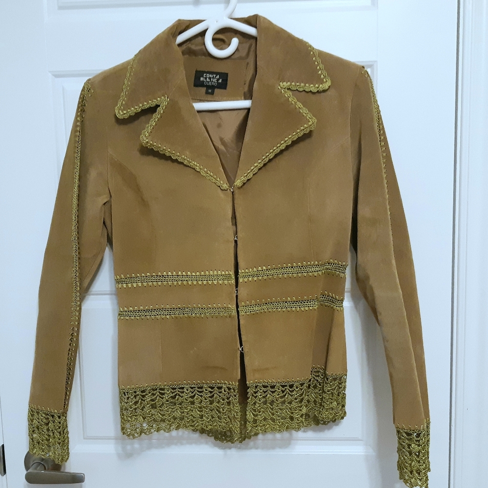Vintage Costa Blanca Tan Suede Fringe Leather Jacket Size M